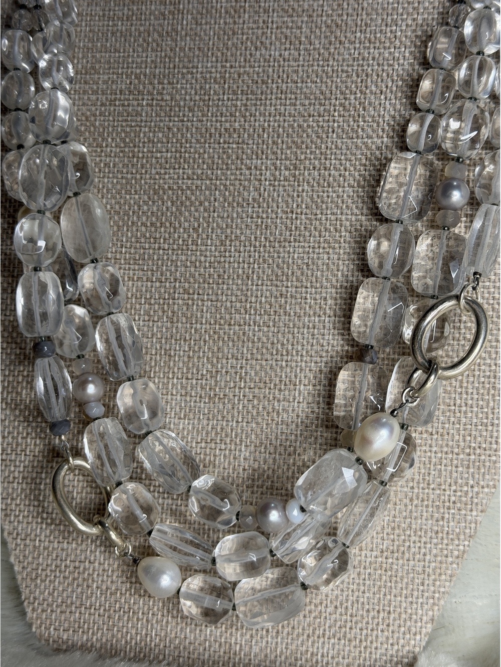 Retired Silpada N1789 White Heat Necklace Triple Strand 925 Silver Crystal Pearl